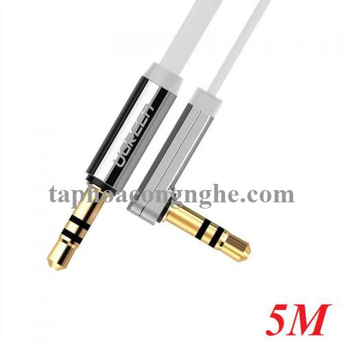 Ugreen 10761 5M màu trắng Dây Audio 3.5Mm Dẹt Mạ Vàng 1 Đầu Vuông 90 Tpe AV119 30010761